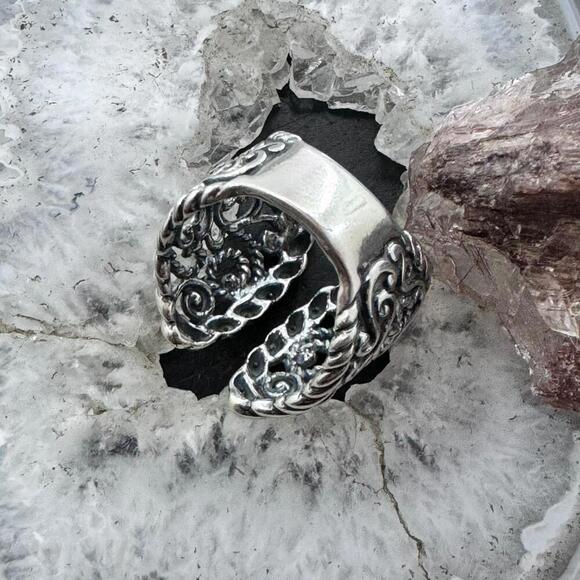 Carolyn Pollack Sterling Silver Decorated Engraved Adjustable Ring S 9 For Women - Picture 7 of 10